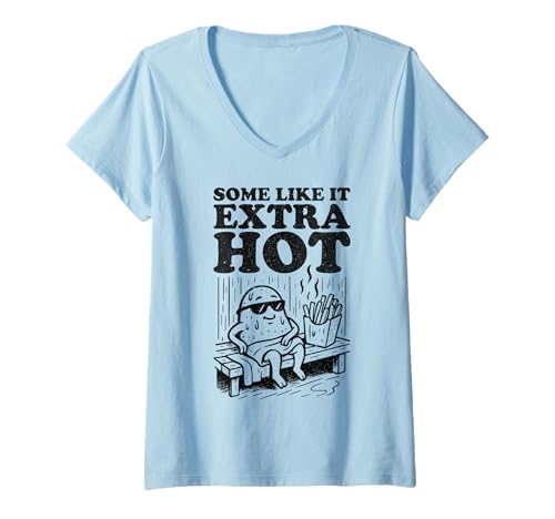 Damen Pommes Frites Lustiger Kartoffel Pommes Frites Spruch Fry Lover T-Shirt mit V-Ausschnitt von Pommes Frites Sayings by Food Puns