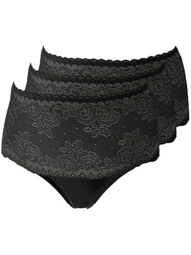 POMPADOUR - Damen Femme 023 - Maxi-Slip mit Spitze - Schwarz oder Weiß 3er Pack (42, Schwarz) von Pompadour