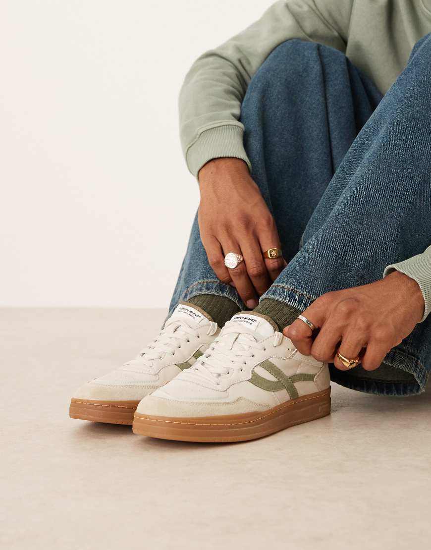 Pompeii - ELan Pippa - Schnür-Sneaker in Wollweiß und Grün aus Leder-Bunt von Pompeii UK