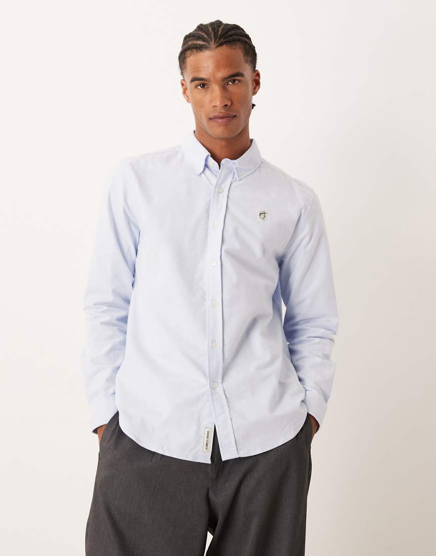 Pompeii - Emilio - Langärmliges Oxford-Hemd in Blau mit Logo von Pompeii UK
