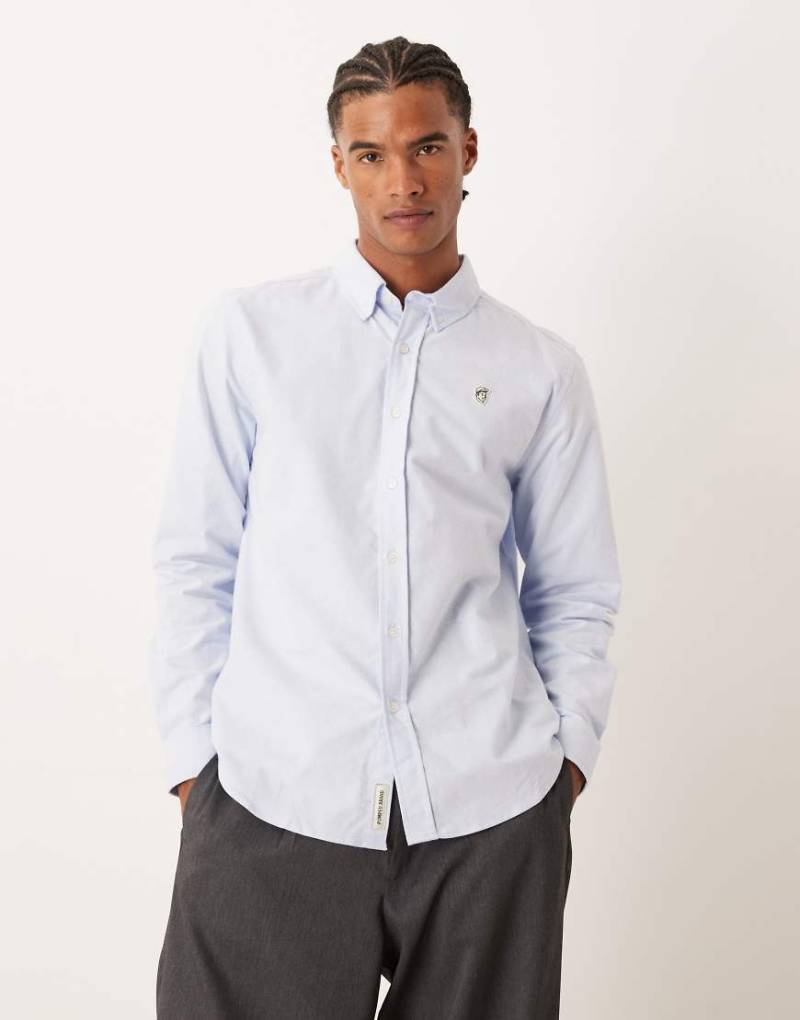 Pompeii - Emilio - Langärmliges Oxford-Hemd in Blau mit Logo von Pompeii UK