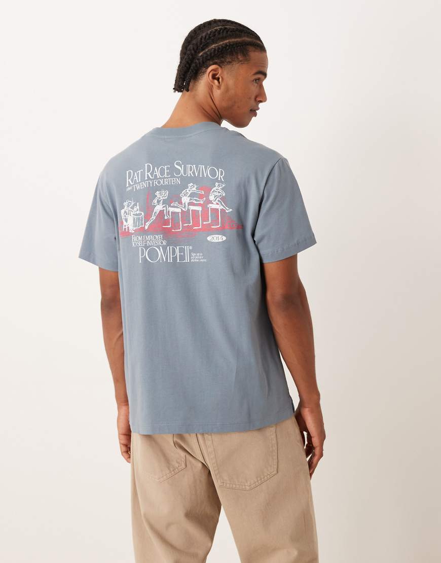 Pompeii - T-Shirt in Blau mit Grafik-Logo und Rückenprint von Pompeii UK