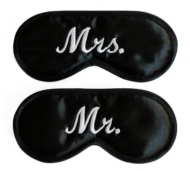 Mrs. Mr. Schlafmasken, 2Er-Set Für Paare, Hochzeitsnachtgeschenk, Schwarze Schlafaugenmaske, Weißer Text, Frau Und Mann, Sie Ihn, Sie, Männer Frauen von PomponDesigns