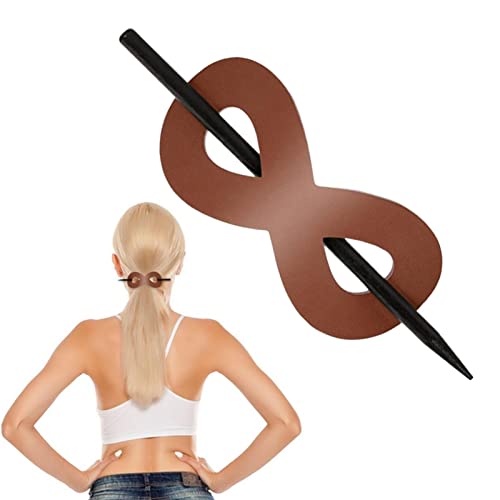 Haarspange aus Leder mit Stab - Kunstleder Haarspange Haargummi Leder und Stick,Haarspange 8 Form Haarnadeln Pferdeschwanzhalter Haarschmuck für Frauen von Pomrone