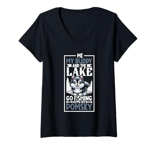 Damen Angeln und Pomsky T-Shirt mit V-Ausschnitt Damen Angeln und Pomsky T-Shirt mit V-Ausschnitt von Pomsky Designs