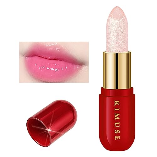 Farbwechselnder Lippenbalsam,Glitter Balm PH Farbwechselnder Lippenstift - Crystal Jelly Tint Lippenbalsam mit Blume für alle Lippenhauttöne, Lippen-Make-up für Frauen Pomurom von Pomurom