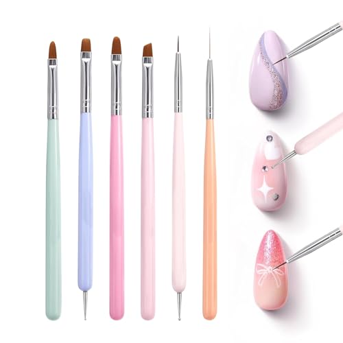 Pinsel Für Nägel | 6 Stück Gellack-Stifte | Doppelköpfiges Maniküre Set Mit Strassstein-Für Damen Salon Zuhause UV Gel Reise Studio- & Heimanwendung von Pomurom