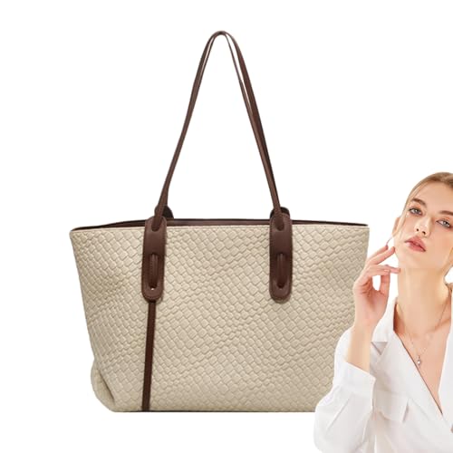 Pomurom Geflochtene Strandtasche,Leder Handtasche - Großvolumig Handtaschen Schultertasche Für Einkaufen Reisen Schwimmbad Arbeit von Pomurom