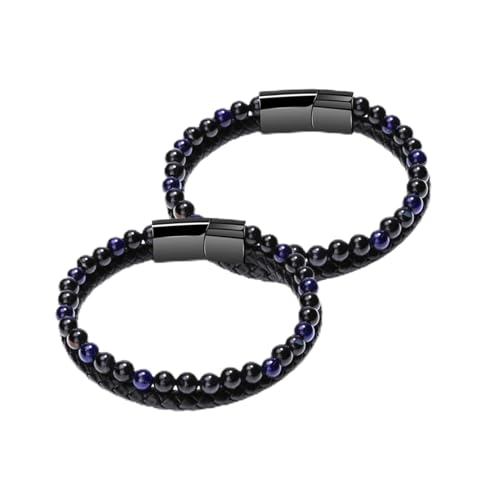 PonPed Humanic+Pro Maxhematie Perlenarmbänder, Hämatit-Naturstein-Heilarmband, Herren- und Damen-Lavagestein-Armband mit Magnetverschluss (21cm,B-2pcs) von PonPed