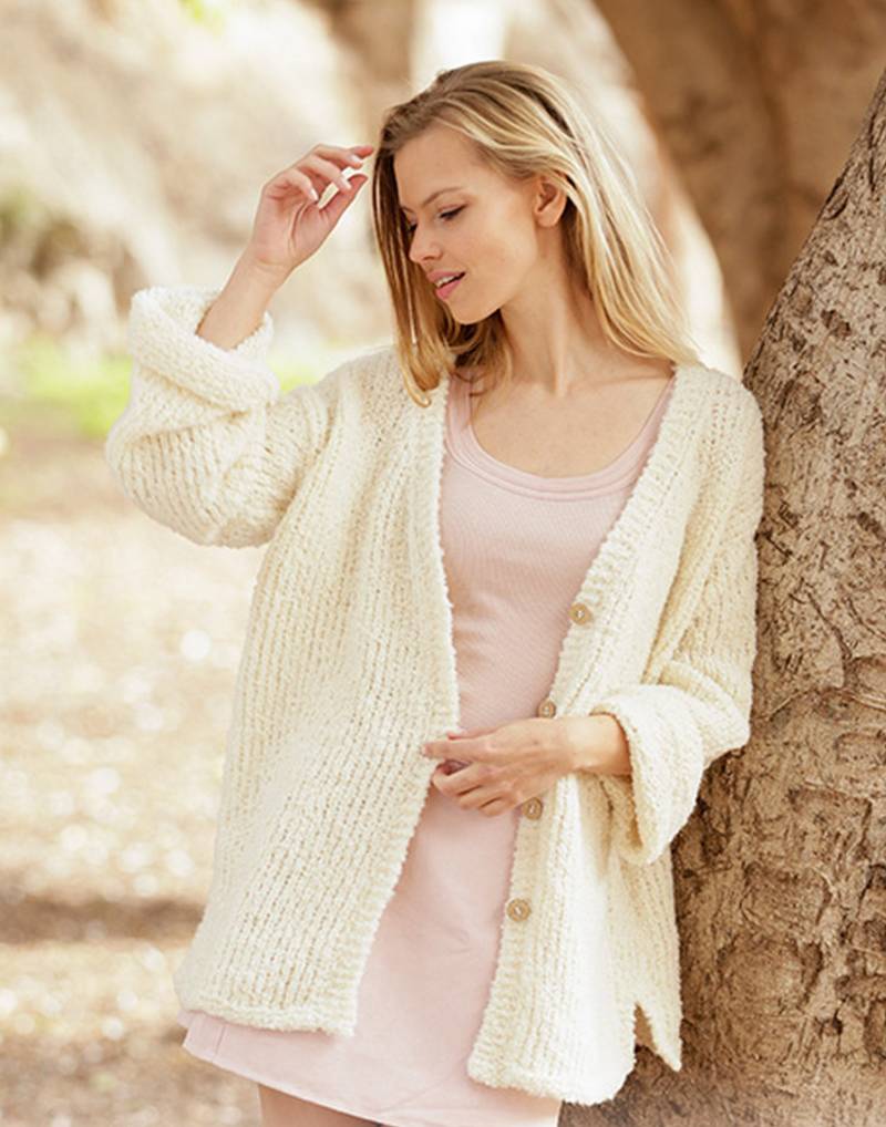 Cremefarbene Frühlingsjacke Gestrickte Longjacke in 2 Fädigem Alpaka Bouclé. Größe Xs - Xxl. Für Ist Aus 100% von PonchoShawlScarves