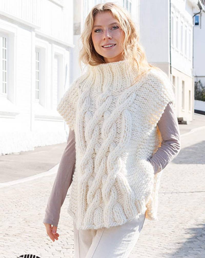 Grobstrick Weste, Geflochtener Stehkragen, Drops Polaris, S-xxxl von PonchoShawlScarves