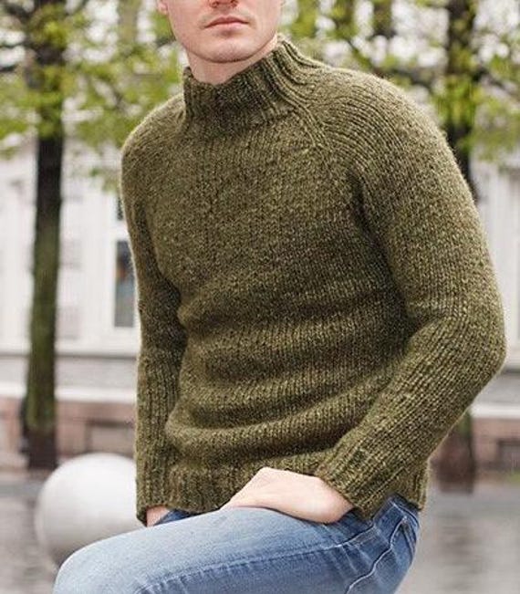 Handgestrickte Wolle Rollkragenpullover, Herren Raglanpullover von PonchoShawlScarves