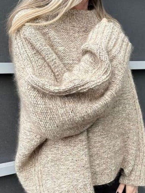 Oversize Handgestrickter Frauenpullover, Weicher, Dicker Wollpullover, Strickpullover, Plus Size Pullover, Grobstrick Lockerer Strickpullover von PonchoShawlScarves