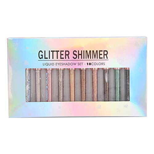 10 Farben Flüssiges Glitzer-Lidschatten-Set Langlebiges Lidschatten-Augen-Make-up-Werkzeug-Set für Frauen Mädchen von Pongnas