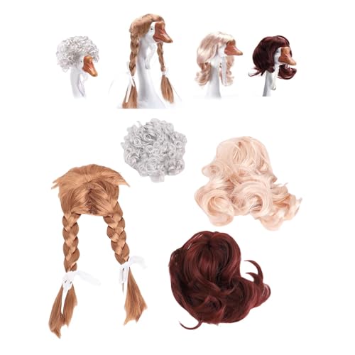 Pongnas 4 Stcs Veranda Gans Perücken mit Haarklammern Veranda Gänse Outfit DIY Perücke Lustige Süße Rasengans Statue -Braid -Perücke für Garten -Terrasse und Verschiedene von Pongnas