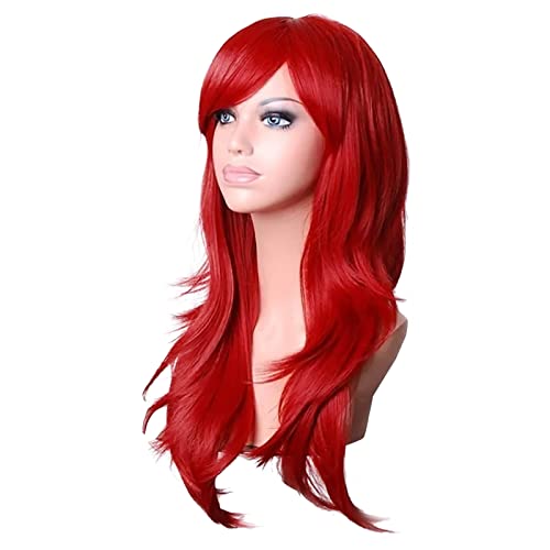 Rote Lange Lockige Perücke mit Haarnetz für Halloween Weihnachts Cosplay Party (60–70 cm Länge) von Pongnas