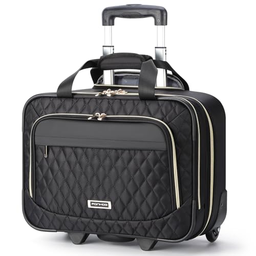 Ponhog Aktenkoffer mit Rollen für Damen - 15,6 Zoll Business Trolley, Laptoptasche mit Rollen für Büro Arbeit Pendeln Business Uni, Schwarz von Ponhog