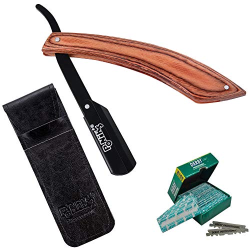 PONIK'S PROFESSIONAL - Rasiermesser mit Wechselklinge, Rasiermesser Set - 100 Derby Rasierklingen + Holzgriff + Transporttasche, Rasierer Bartmesser Herren von PONIK'S PROFESSIONAL