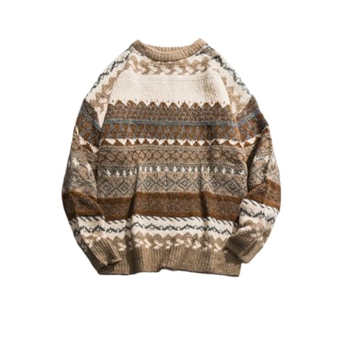 Ponitrack Herren-Pullover für Opa, Vintage, ästhetisch, gestrickt, gestreift, lässig, langärmelig, Y2k, Grunge, Streetwear, Khaki, XX-Large von Ponitrack