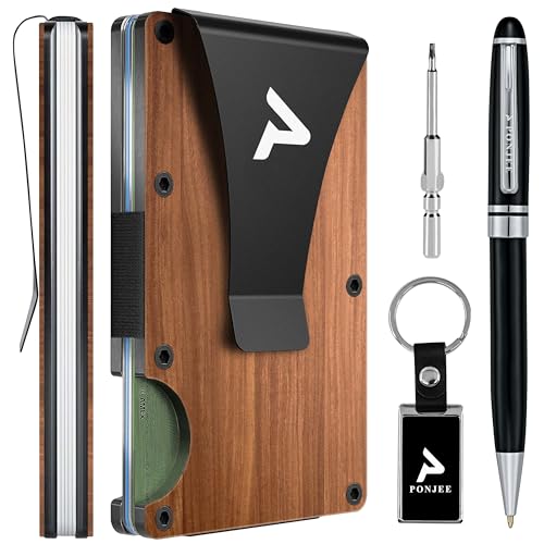 Kartenhalter Slim Wallet mit Geldklammer – RFID-blockierend – erweiterbar für 12 Karten – perfekt für jeden Anlass, Holz mit Stift und Schlüsselanhänger, Basic Kartenhalter Slim Wallet mit Geldklammer – RFID-blockierend – erweiterbar für 12 Karten – perfekt für jeden Anlass, Holz mit Stift und Schlüsselanhänger, Basic von Ponjee