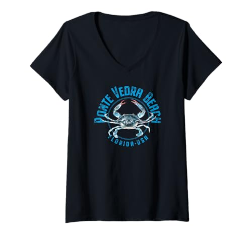 Damen Ponte Vedra Beach Florida, Design mit blauen Krabben T-Shirt mit V-Ausschnitt Damen Ponte Vedra Beach Florida, Design mit blauen Krabben T-Shirt mit V-Ausschnitt von Ponte Vedra Beach FL Gear