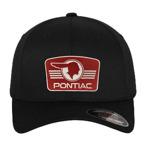 Pontiac Offizielles Lizenzprodukt Retro Logo Patch Flexfit Baseball Cap (Schwarz), Large/X-Large von Pontiac
