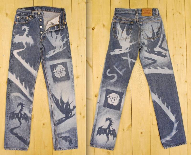 Jahrgang 1980 Levis 501 Custom Graffiti Gebleicht Denim Jeans/street Art Boho Chic Hergestellt in U.s.a. Retro Sammlerselten Selten von PontiacDryGoods