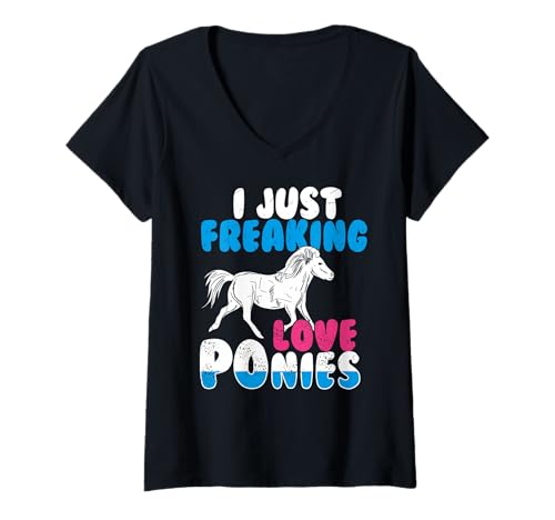 Damen Ich feiere Ponys Lustiger Tierwitz für Pferdefans T-Shirt mit V-Ausschnitt von Ponyliebe Humorvolle Reiterfreunde Crew