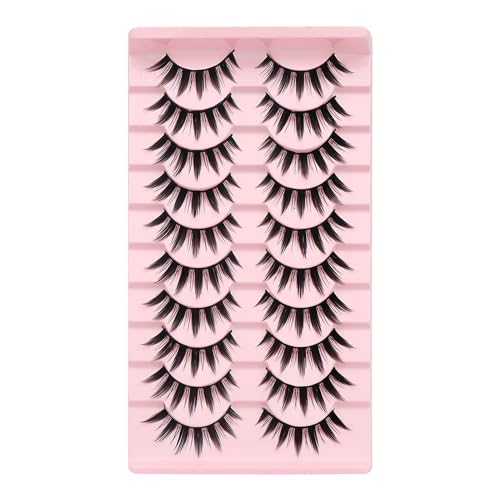 Beauty Manga Lashes Natürliches Aussehen Falsche Wimpern Anime-Wimpern Mink Wispy Spiky 8D-Volumen-Wimpernpaket Koreanische japanische asiatische Cosplay-Wimpern sehen Eyeliner (Pink, One Size) von Poo4kark