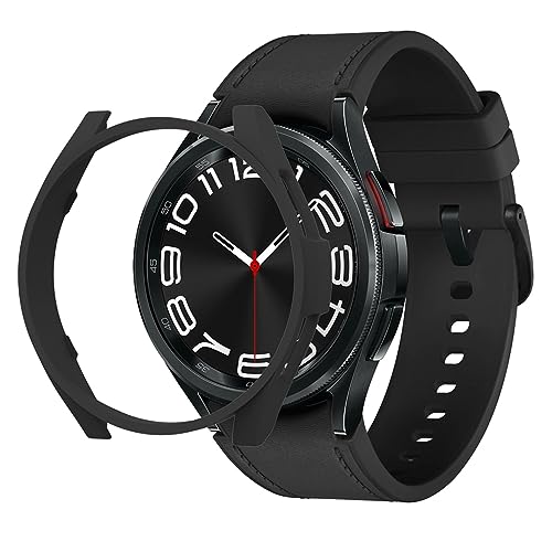 Kompatibel mit Samsung Galaxy Watch 6 Classic 47 mm Uhrengehäuse, Schutzhülle, Halbpackung, PC-Hohlgehäuse, Uhrenzubehör (2-Black, Watch 6 Classic 47MM) von Poo4kark