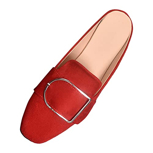 Mules Sandalen Frühlings- und Herbst- Flache quadratische -Freizeitschuhe der Frauen (Red, 39) von Poo4kark