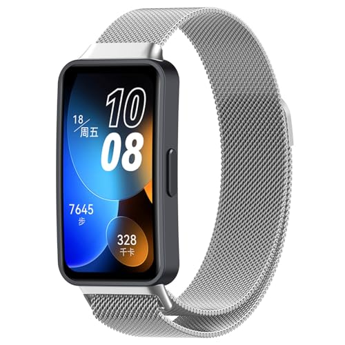 Poo4kark Aarmband für HUAWEIBand 8 Watch, Edelstähl Mesh Uhrenarmband für Damen Herren Ersatz Uhrenarmbänder Schnellverschluss Ersatzarmband (A, One Size) von Poo4kark