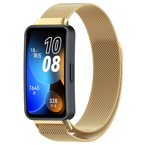 Poo4kark Aarmband für HUAWEIBand 8 Watch, Edelstähl Mesh Uhrenarmband für Damen Herren Ersatz Uhrenarmbänder Schnellverschluss Ersatzarmband (D, One Size) von Poo4kark