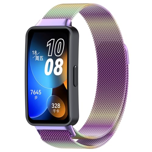 Poo4kark Aarmband für HUAWEIBand 8 Watch, Edelstähl Mesh Uhrenarmband für Damen Herren Ersatz Uhrenarmbänder Schnellverschluss Ersatzarmband (H, One Size) von Poo4kark