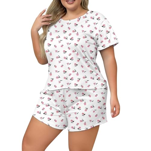 Poo4kark Beauty Sommer-T-Shirt Shorts in Übergröße für Damen, Pyjama, große Größe, lässiges Homewear-Set (XL) von Poo4kark