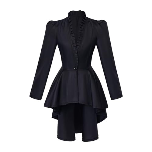 Poo4kark Damen Jacke Mittelalter Retro Gothic Frack Langarm Frack Hemd (Black, XS) von Poo4kark