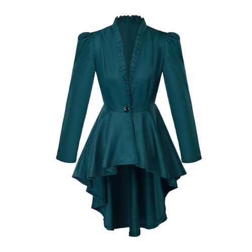 Poo4kark Damen Jacke Mittelalter Retro Gothic Frack Langarm Frack Hemd (Green, XS) von Poo4kark