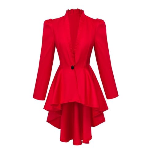 Poo4kark Damen Jacke Mittelalter Retro Gothic Frack Langarm Frack Hemd (Red, XS) von Poo4kark