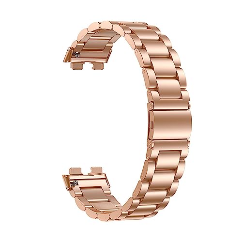 Poo4kark Edelstahlarmband für HUAWEIBand 8 Watch mit Werkzeug, Edelstähl Dreifach-Riemen Uhrenarmband für Damen Herren Ersatz Uhrenarmbänder (Rose Gold, One Size) von Poo4kark