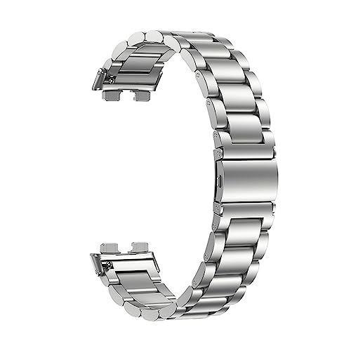 Poo4kark Edelstahlarmband für HUAWEIBand 8 Watch mit Werkzeug, Edelstähl Dreifach-Riemen Uhrenarmband für Damen Herren Ersatz Uhrenarmbänder (Silver, One Size) von Poo4kark