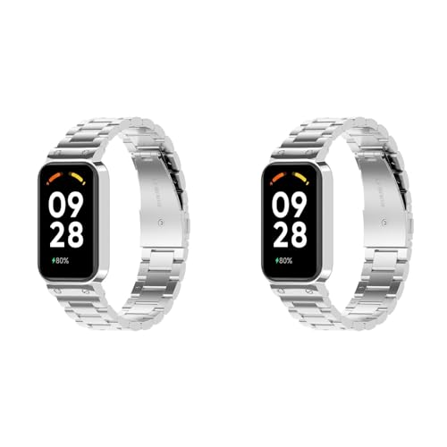 Poo4kark Edelstahlarmband für Mi Band 8 Active/Redmi Band 2 Mehrzweck-Uhrenarmband Metall Uhrenarmbänder mit Schnellverschluss geeignet für Damen&Herren (2PCS A-a, One Size) von Poo4kark