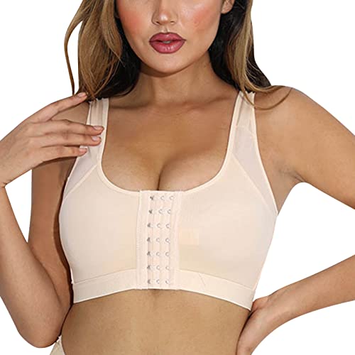 Poo4kark Elegant Verstellbare BHS mit Frontverschluss für Frauen nach dem BH, Kompressions-Tanktop, Shapewear-Top (Beige, M) von Poo4kark