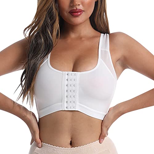 Poo4kark Elegant Verstellbare BHS mit Frontverschluss für Frauen nach dem BH, Kompressions-Tanktop, Shapewear-Top (White, M) von Poo4kark