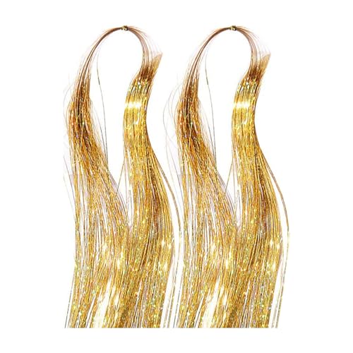 Poo4kark Haarset mit Werkzeugen, funkelnd, glänzend, Feenhaar, Haarverlängerungen, hitzebeständig, glitzernde Haarständer für Frauen Mädchen Cosplay Perücken (Gold, One Size) von Poo4kark