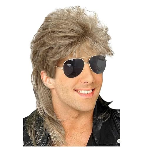 Poo4kark Herren-Perücken, blonde Locken, 70er-80er-Jahre, Halloween-Kostüme, Perücken, ausgefallene Disco-Party-Perücken Haarteil Blond Dutt (B, One Size) von Poo4kark