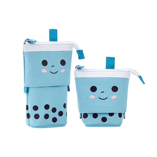 Poo4kark Niedlicher Teleskop-Bleistiftbeutel Stehauf Bleistiftbox Schreibwaren Etui mit Reißverschluss für Schüler Studenten Jungen Mädchen (Blue, One Size) von Poo4kark