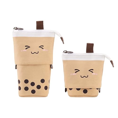 Poo4kark Niedlicher Teleskop-Bleistiftbeutel Stehauf Bleistiftbox Schreibwaren Etui mit Reißverschluss für Schüler Studenten Jungen Mädchen (Khaki, One Size) von Poo4kark