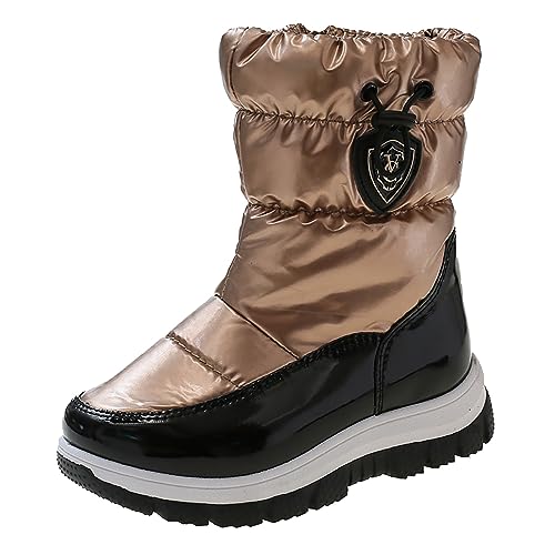 Rutschfeste, langlebige, stoßfeste und wasserdichte Schneestiefel für Kinder für Mädchen und Jungen, kleine Kinder und große Kinder, warme Winterstiefel Plüschbaumwolle Schneeschuhe Jungen (Gold, 32) von Poo4kark