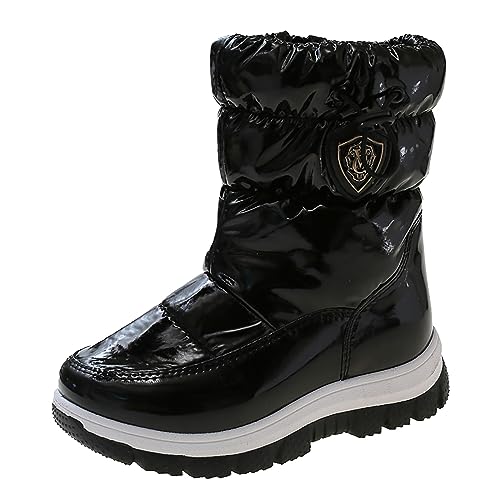 Rutschfeste, langlebige, stoßfeste und wasserdichte Schneestiefel für Kinder für Mädchen und Jungen, kleine Kinder und große Kinder, warme Winterstiefel Plüschbaumwolle Schneeschuhe Jungen (Black, 35) von Poo4kark