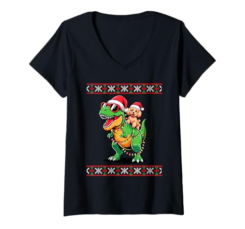 Damen Christmas Poodle T-Rex Dinosaur Tyrannosaurus Rex Poodles T-Shirt mit V-Ausschnitt Damen Christmas Poodle T-Rex Dinosaur Tyrannosaurus Rex Poodles T-Shirt mit V-Ausschnitt von Poodle Dog Lover Gifts